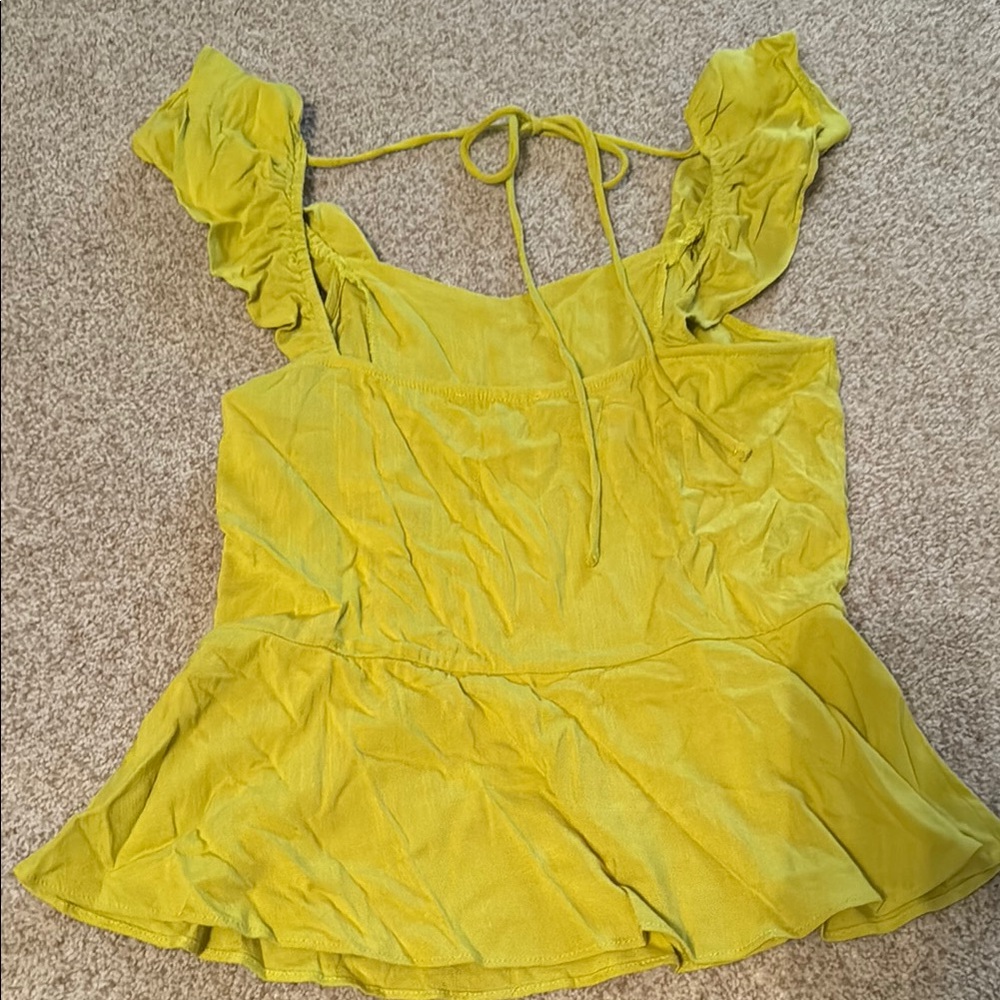 Chartreuse Ruffle Button-Up Women's Top - Picture 3 of 3